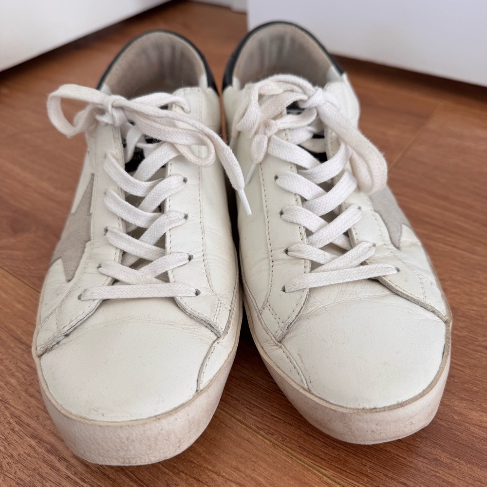 Golden Goose Superstar White Leather Sneakers with Gray Star